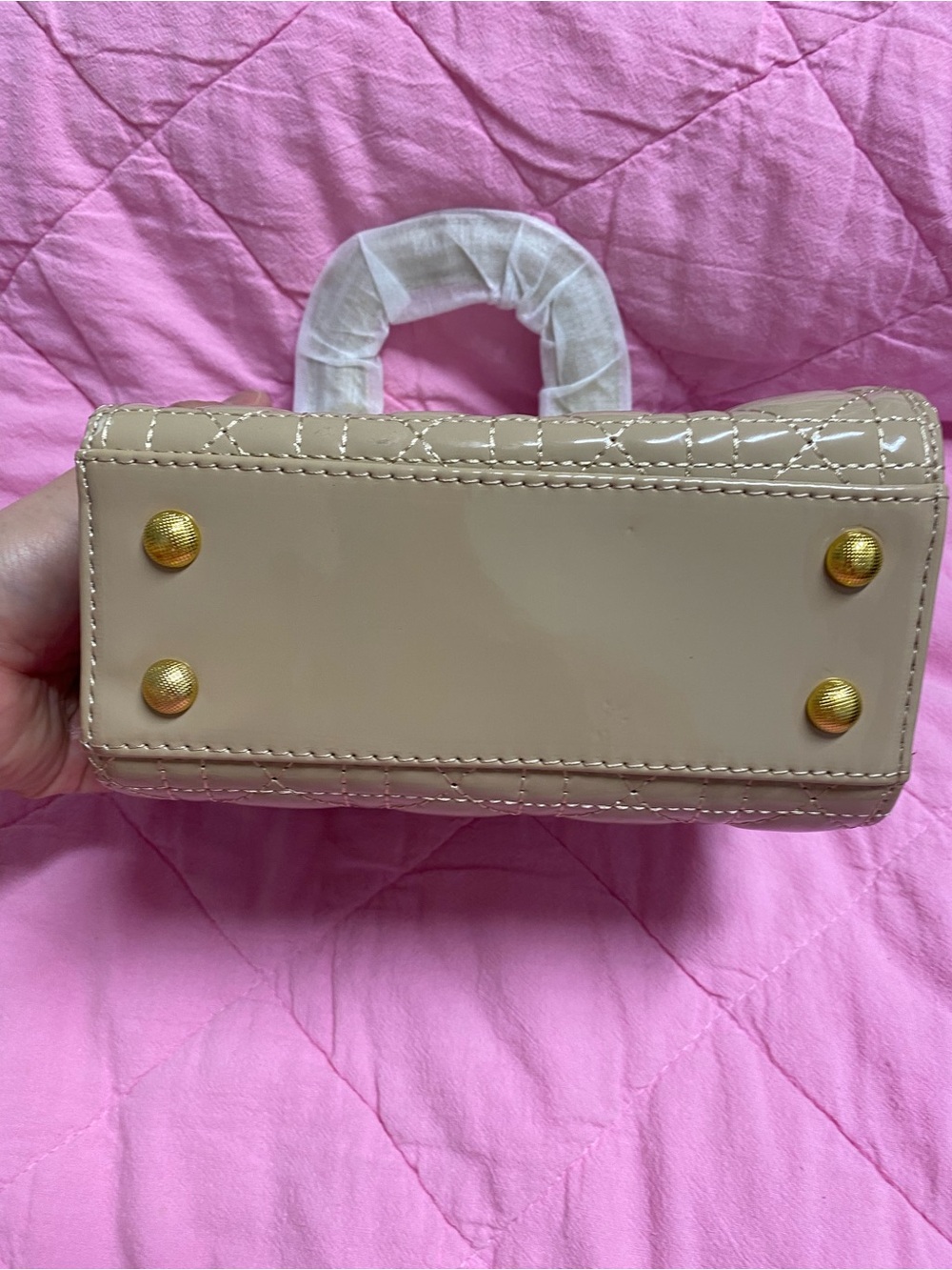 Beige Quilted Women's Top-Handle Bag - Picture 2 of 11
